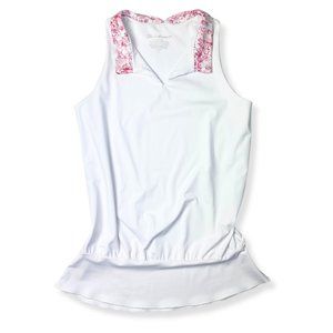 [NWT] Denise Cronwall Meadow White/Scarlet Floral Blouson Polo | Large